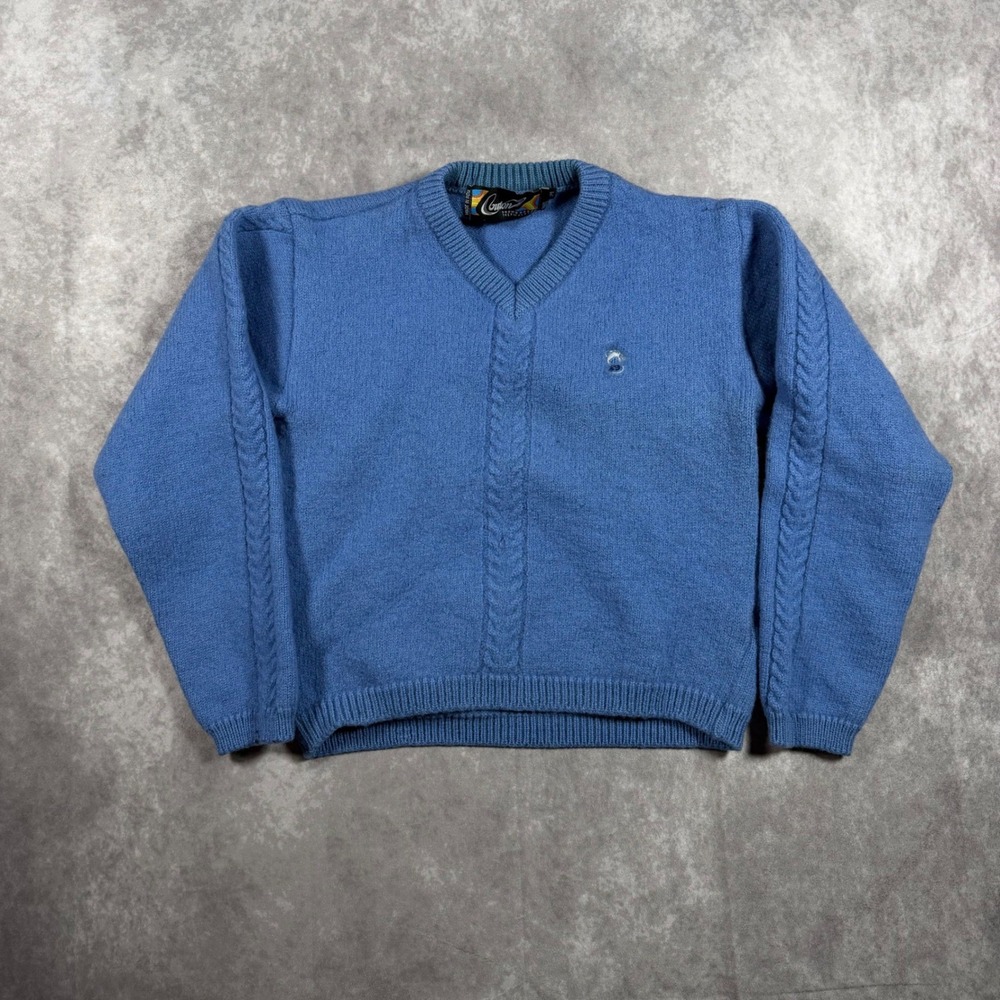 Vintage Burton Snowboards Cable Knit V-Neck Sweater Pullover Blue Womens M Retro